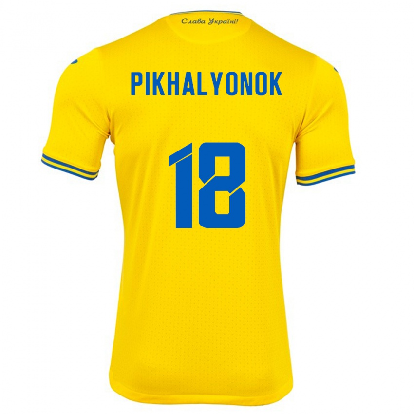 Niño Camiseta Ucrania Oleksandr Pikhalyonok #18 Amarillo 1ª Equipación 24-26 La Camisa Perú