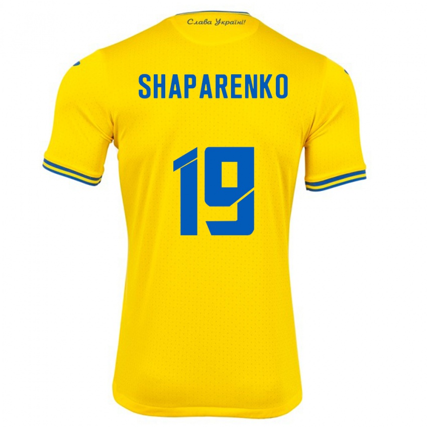 Niño Camiseta Ucrania Mykola Shaparenko #19 Amarillo 1ª Equipación 24-26 La Camisa Perú