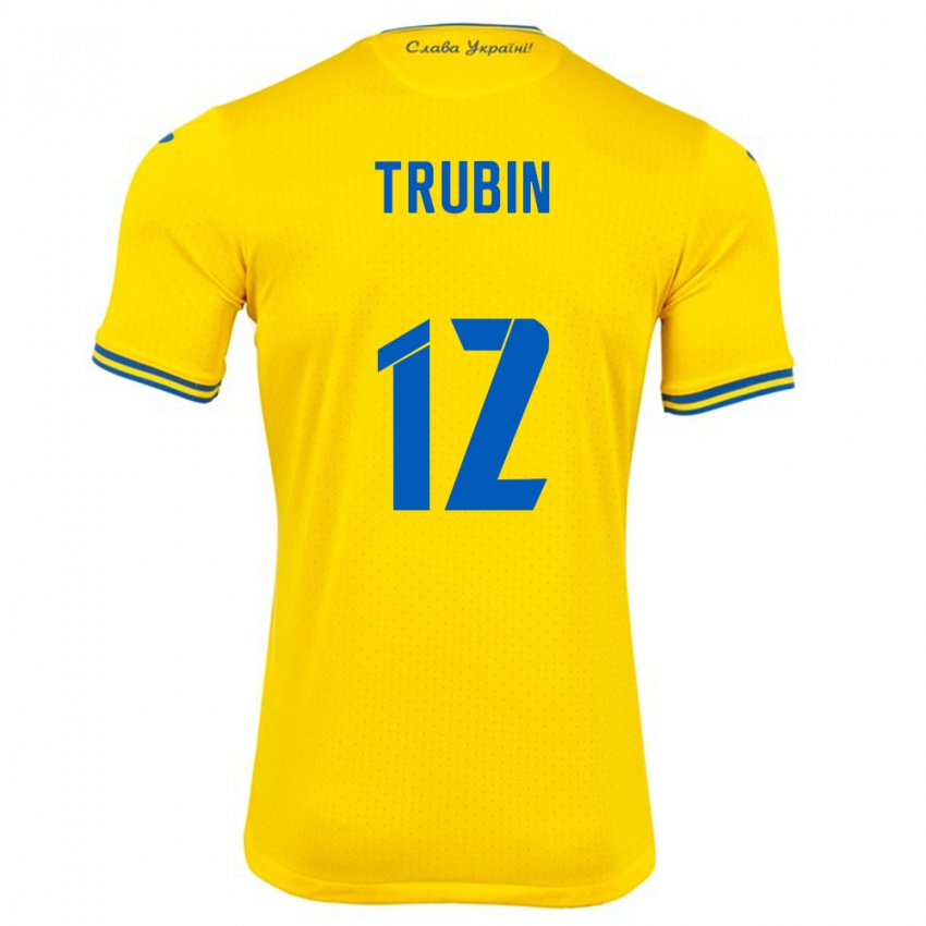 Niño Camiseta Ucrania Anatoliy Trubin #12 Amarillo 1ª Equipación 24-26 La Camisa Perú