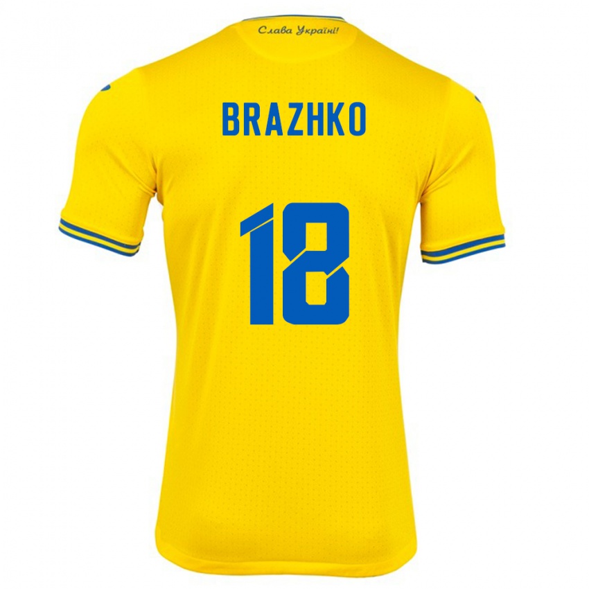 Niño Camiseta Ucrania Volodymyr Brazhko #18 Amarillo 1ª Equipación 24-26 La Camisa Perú