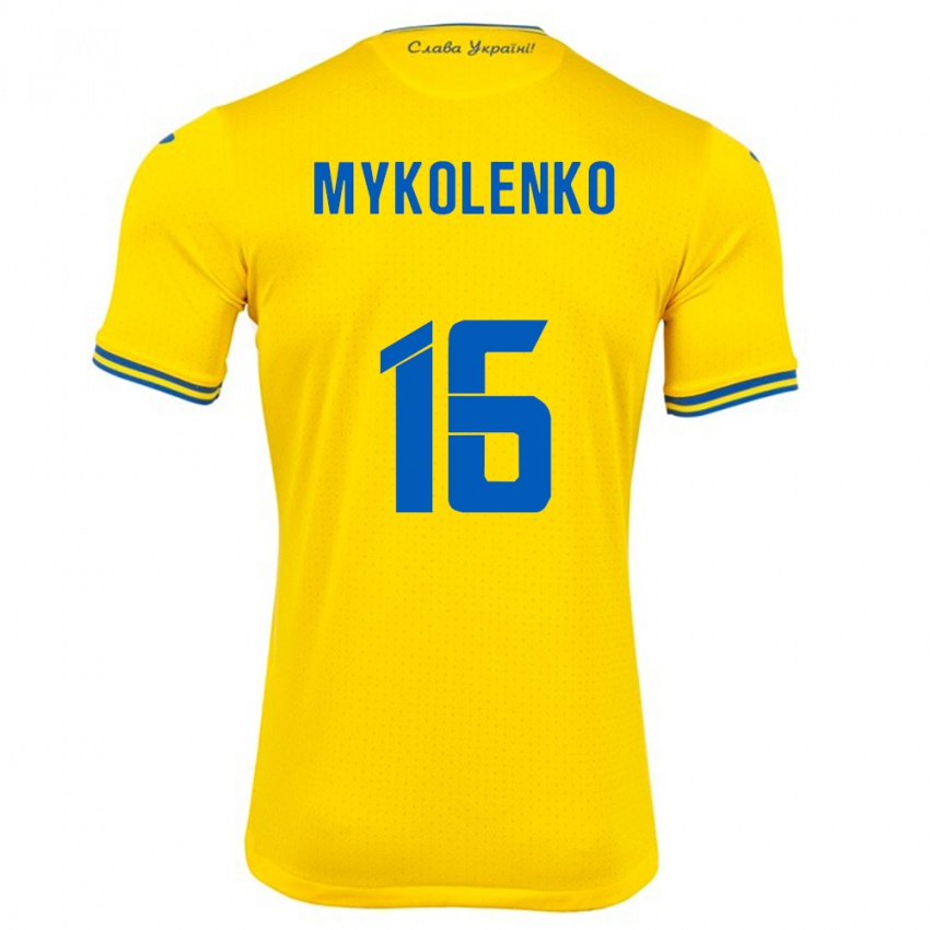 Niño Camiseta Ucrania Vitaliy Mykolenko #16 Amarillo 1ª Equipación 24-26 La Camisa Perú