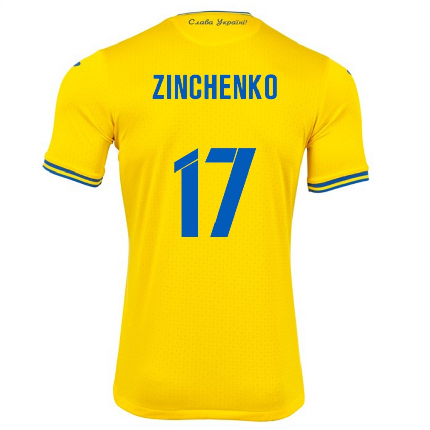 Niño Camiseta Ucrania Oleksandr Zinchenko #17 Amarillo 1ª Equipación 24-26 La Camisa Perú