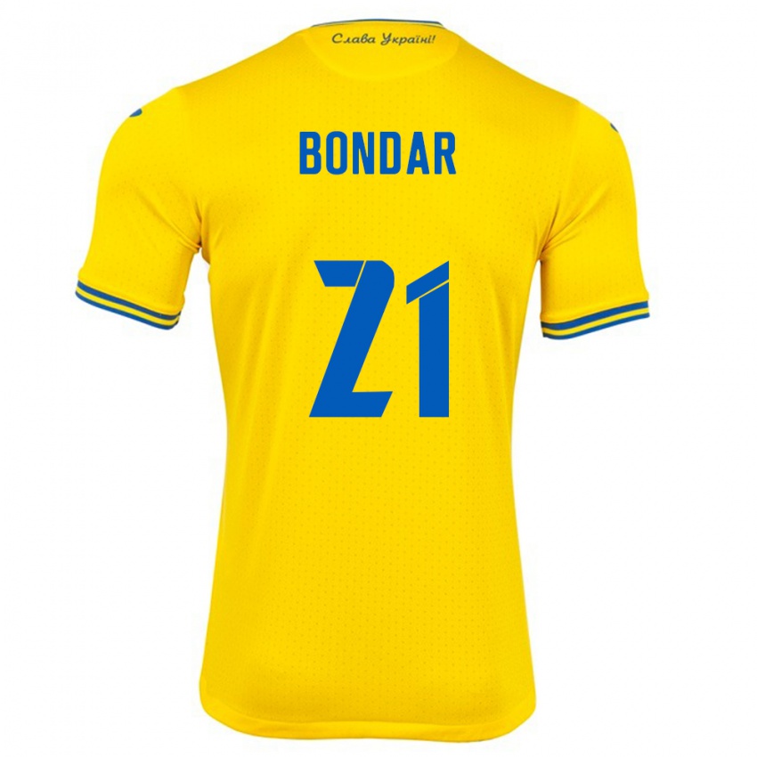 Niño Camiseta Ucrania Valeriy Bondar #21 Amarillo 1ª Equipación 24-26 La Camisa Perú