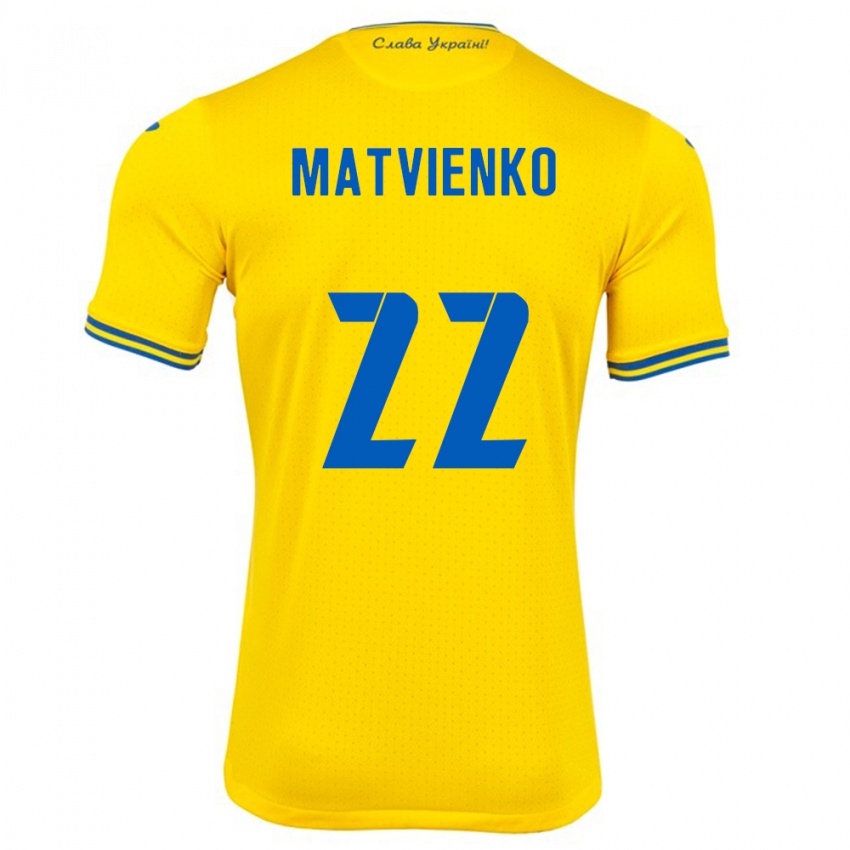 Niño Camiseta Ucrania Mykola Matvienko #22 Amarillo 1ª Equipación 24-26 La Camisa Perú