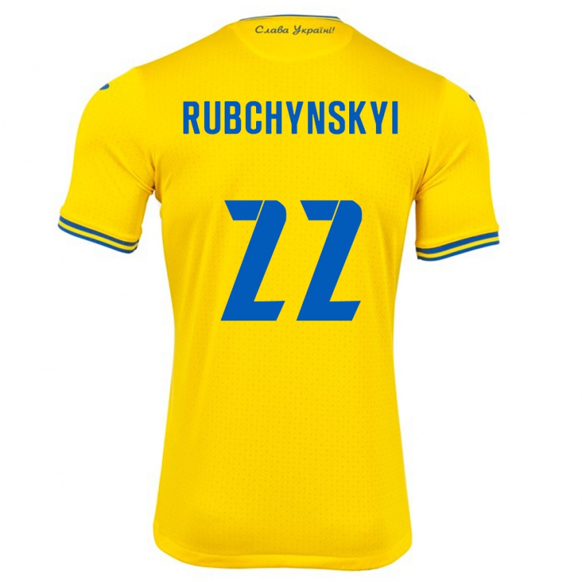 Niño Camiseta Ucrania Valentyn Rubchynskyi #22 Amarillo 1ª Equipación 24-26 La Camisa Perú