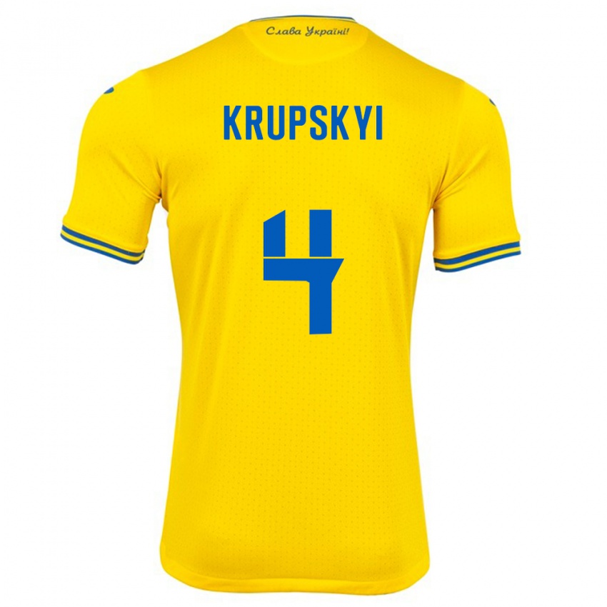 Niño Camiseta Ucrania Ilya Krupskyi #4 Amarillo 1ª Equipación 24-26 La Camisa Perú