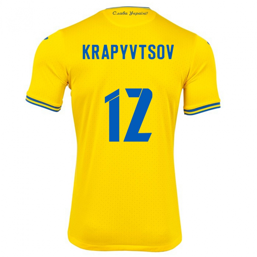 Niño Camiseta Ucrania Vladyslav Krapyvtsov #12 Amarillo 1ª Equipación 24-26 La Camisa Perú