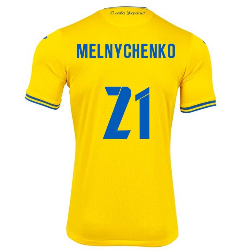 Niño Camiseta Ucrania Maksym Melnychenko #21 Amarillo 1ª Equipación 24-26 La Camisa Perú