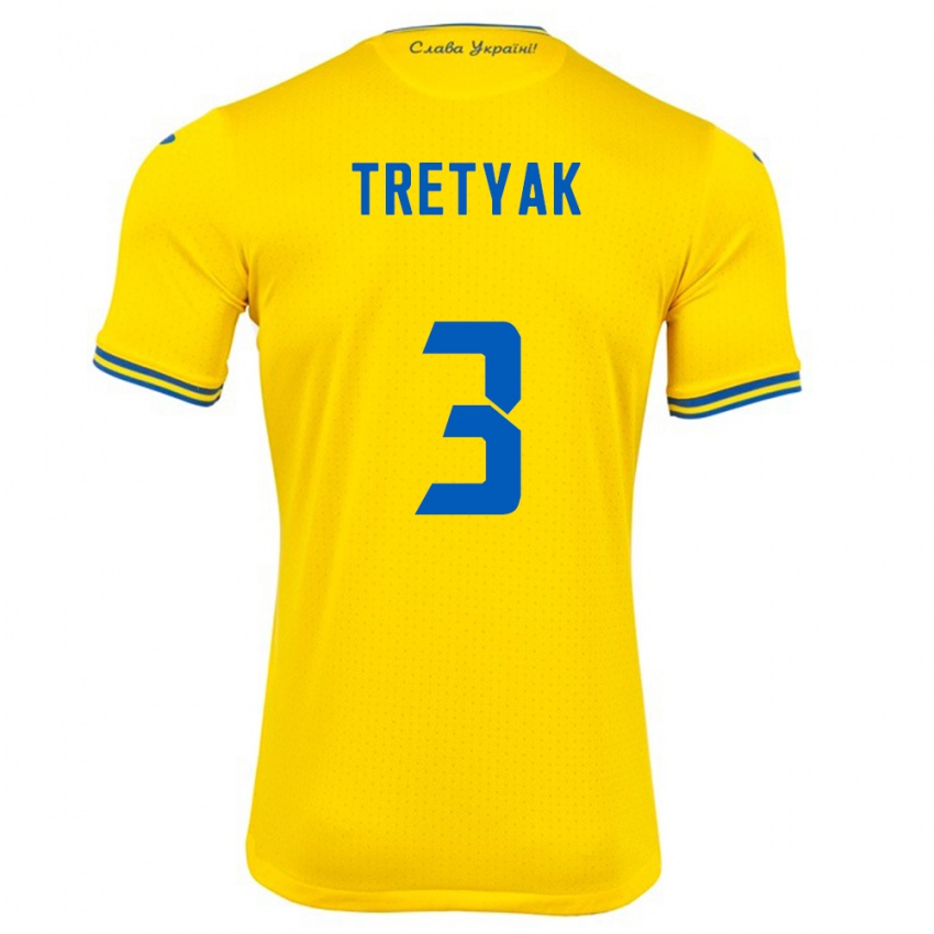 Niño Camiseta Ucrania Demyan Tretyak #3 Amarillo 1ª Equipación 24-26 La Camisa Perú