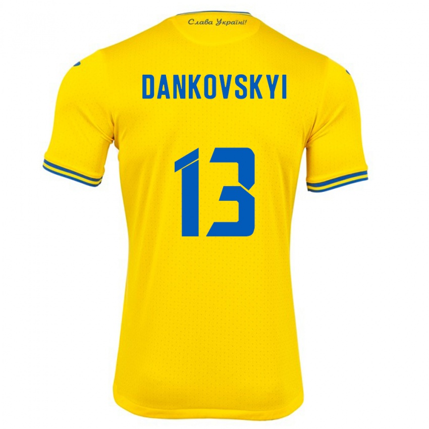 Niño Camiseta Ucrania Yegor Dankovskyi #13 Amarillo 1ª Equipación 24-26 La Camisa Perú