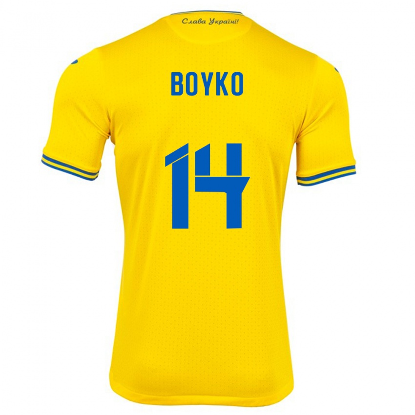 Niño Camiseta Ucrania Evgen Boyko #14 Amarillo 1ª Equipación 24-26 La Camisa Perú