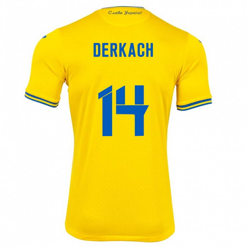 Niño Camiseta Ucrania Yana Derkach #14 Amarillo 1ª Equipación 24-26 La Camisa Perú