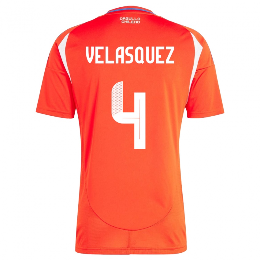 Niño Camiseta Chile Lucas Velásquez #4 Rojo 1ª Equipación 24-26 La Camisa Perú