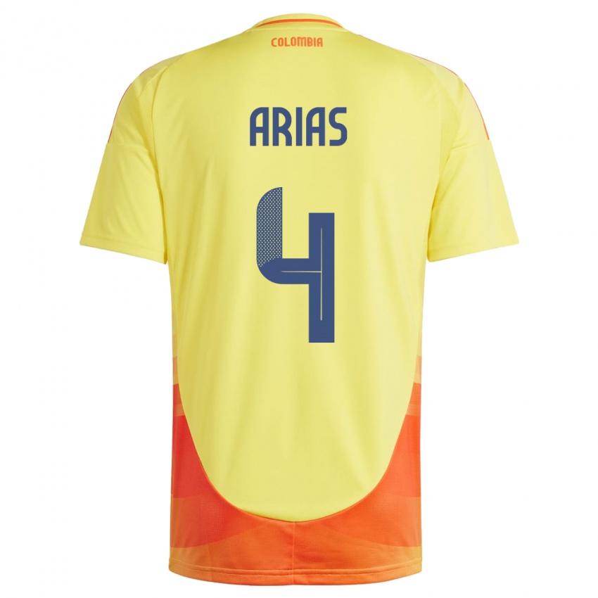 Niño Camiseta Colombia Santiago Arias #4 Amarillo 1ª Equipación 24-26 La Camisa Perú