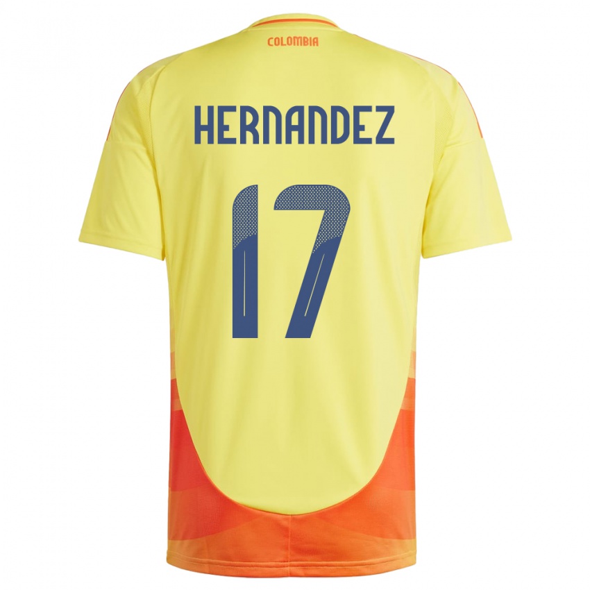 Niño Camiseta Colombia Jhoan Hernández #17 Amarillo 1ª Equipación 24-26 La Camisa Perú