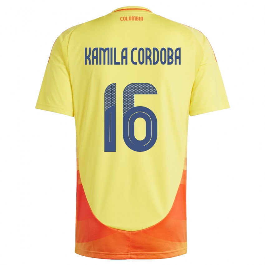 Niño Camiseta Colombia Sara Kamila Córdoba #16 Amarillo 1ª Equipación 24-26 La Camisa Perú