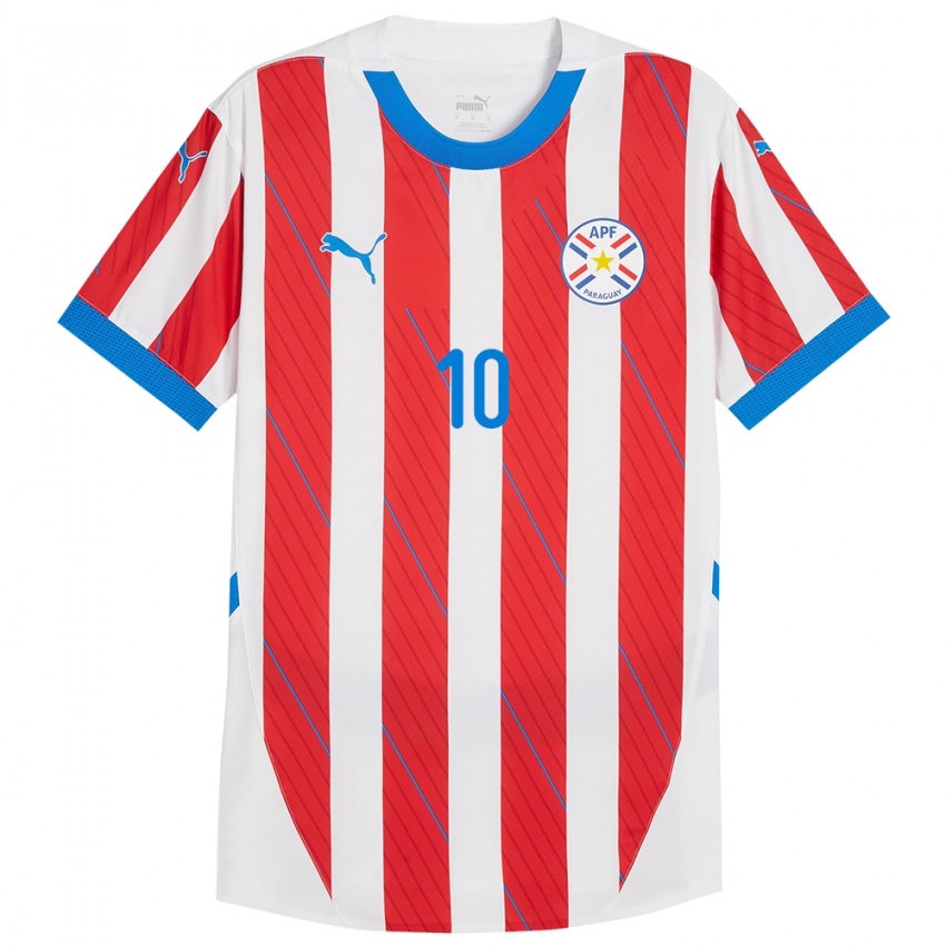 Niño Camiseta Paraguay Paulo Riveros #10 Blanco Rojo 1ª Equipación 24-26 La Camisa Perú