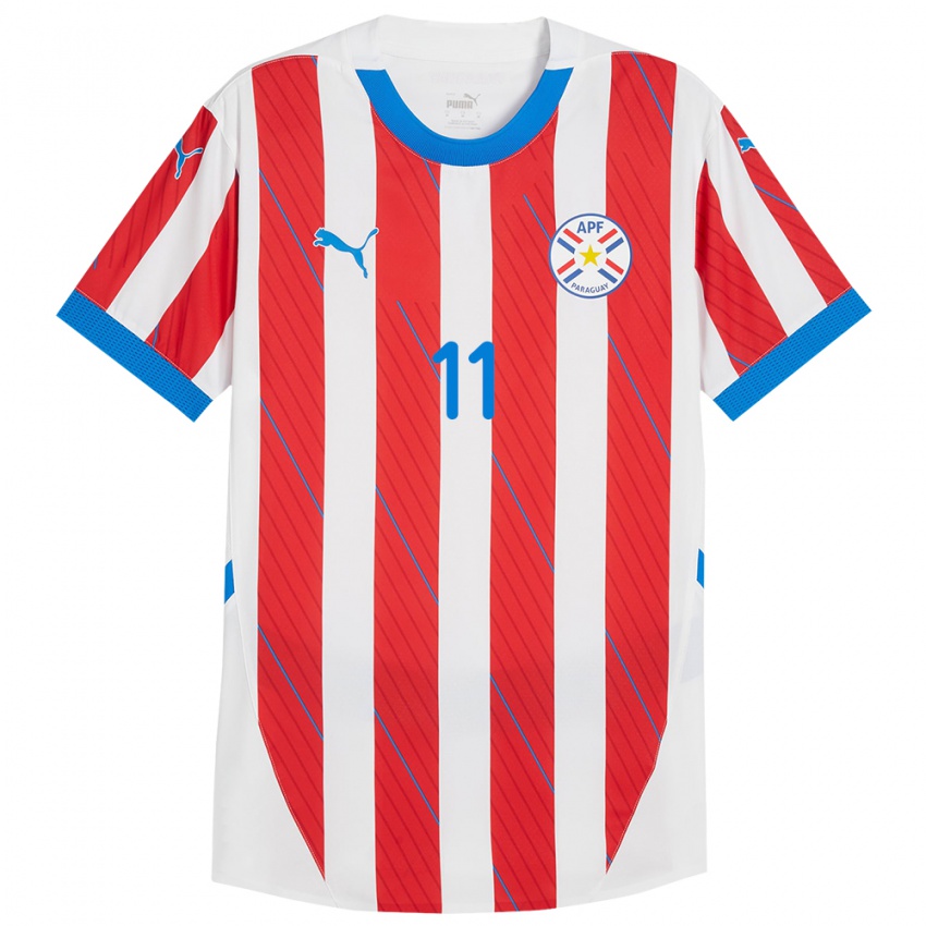 Niño Camiseta Paraguay Jorge Mora #11 Blanco Rojo 1ª Equipación 24-26 La Camisa Perú