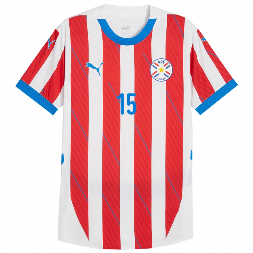 Niño Camiseta Paraguay Axel Alfonzo #15 Blanco Rojo 1ª Equipación 24-26 La Camisa Perú