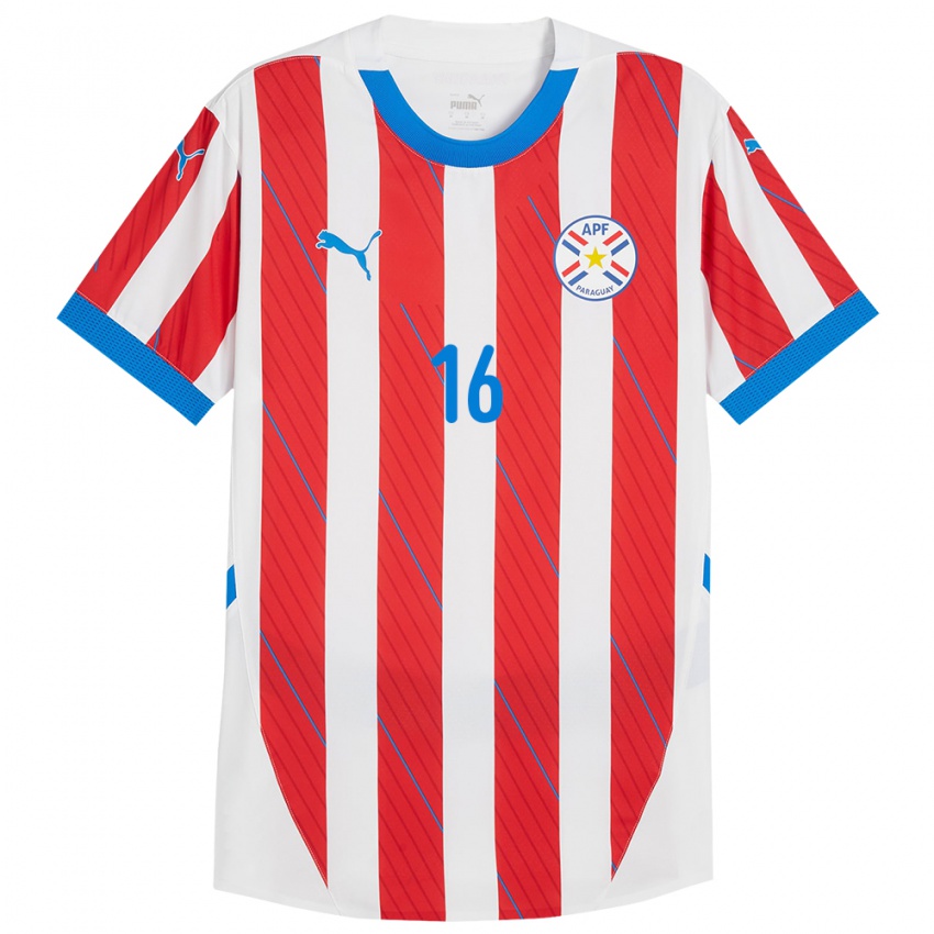 Niño Camiseta Paraguay Ariel Gamarra #16 Blanco Rojo 1ª Equipación 24-26 La Camisa Perú