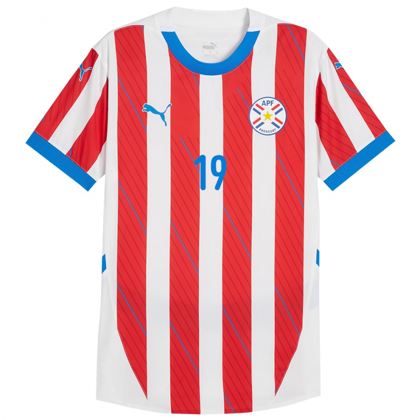 Niño Camiseta Paraguay Rebeca Fernández #19 Blanco Rojo 1ª Equipación 24-26 La Camisa Perú