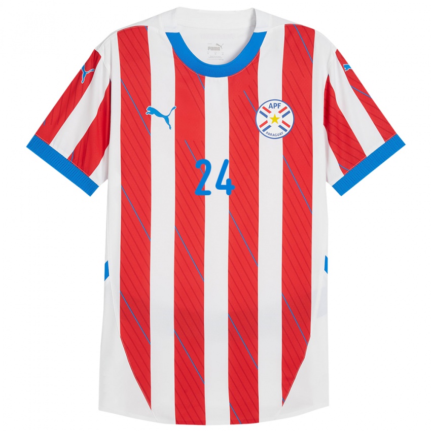 Niño Camiseta Paraguay Ramón Sosa #24 Blanco Rojo 1ª Equipación 24-26 La Camisa Perú