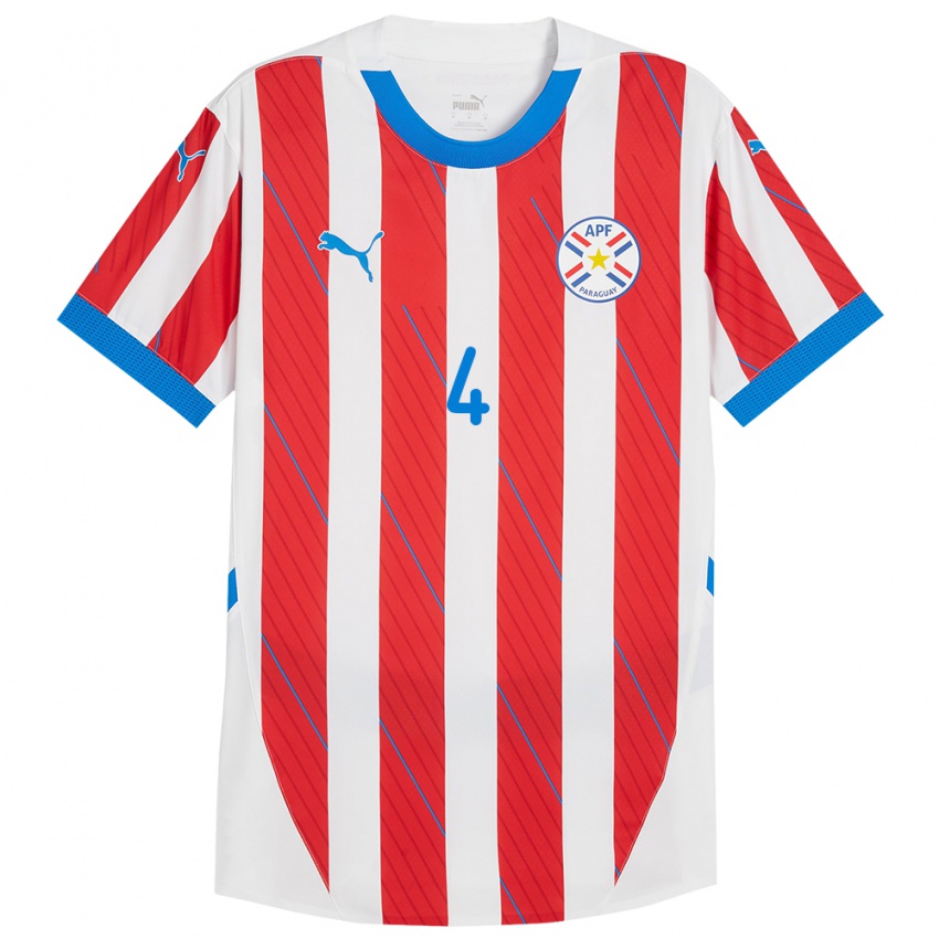 Niño Camiseta Paraguay Rolando Mongelós #4 Blanco Rojo 1ª Equipación 24-26 La Camisa Perú