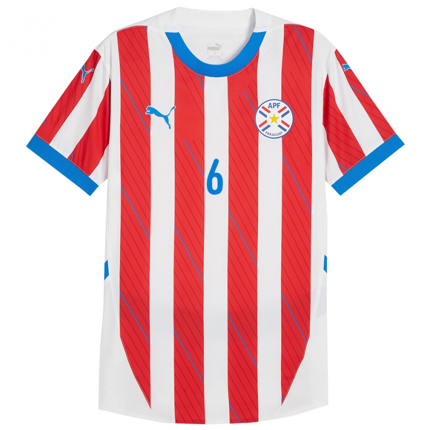 Niño Camiseta Paraguay Marcos Gómez #6 Blanco Rojo 1ª Equipación 24-26 La Camisa Perú