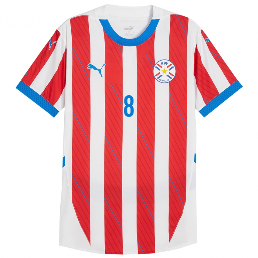 Niño Camiseta Paraguay Rosa Miño #8 Blanco Rojo 1ª Equipación 24-26 La Camisa Perú