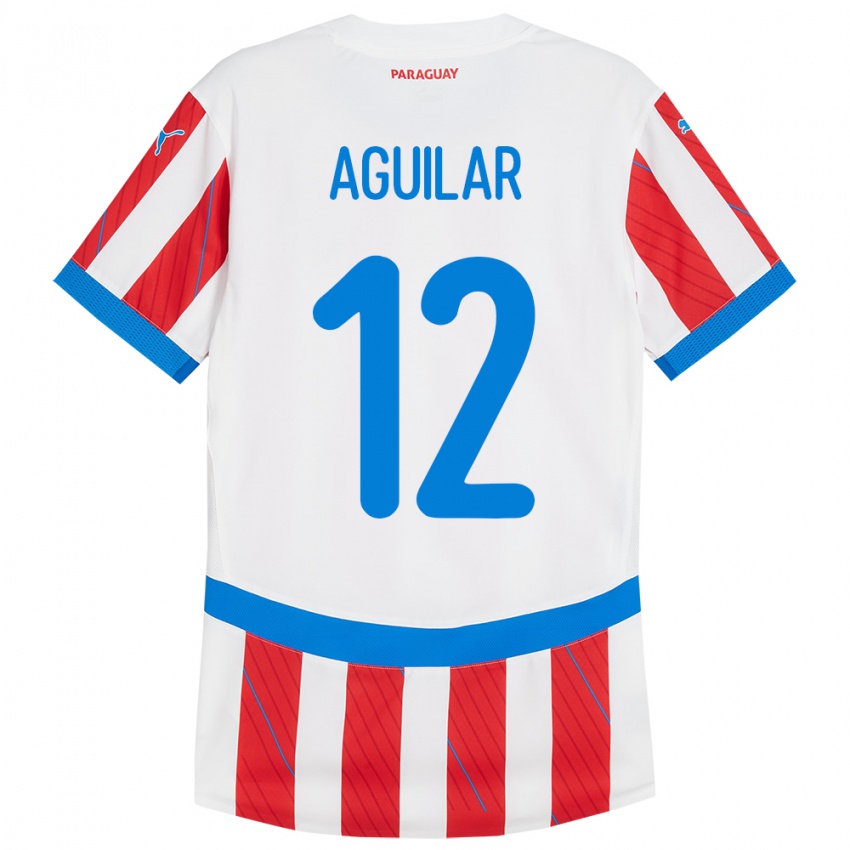 Niño Camiseta Paraguay Alfredo Aguilar #12 Blanco Rojo 1ª Equipación 24-26 La Camisa Perú