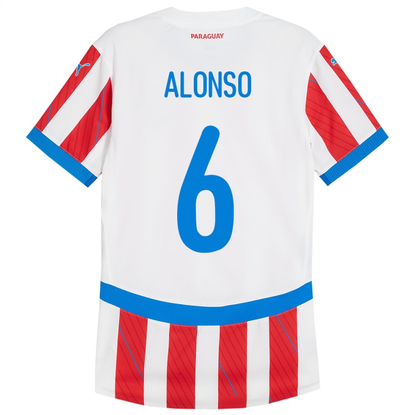 Niño Camiseta Paraguay Júnior Alonso #6 Blanco Rojo 1ª Equipación 24-26 La Camisa Perú