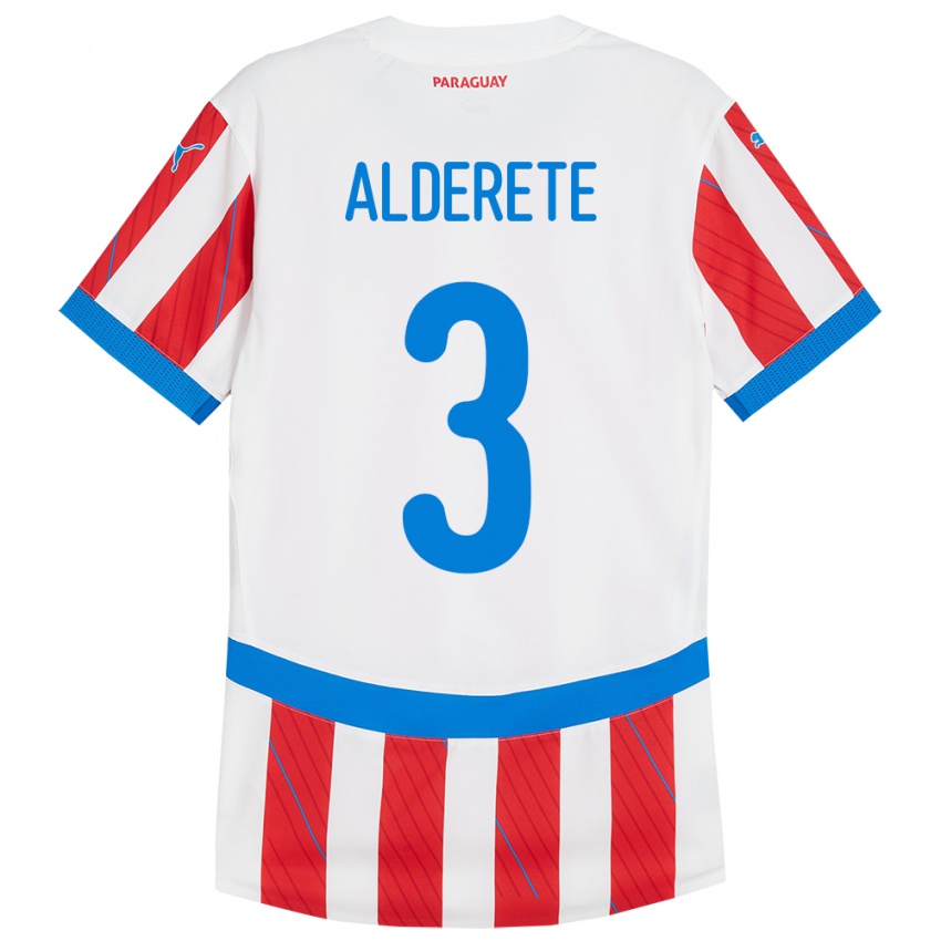 Niño Camiseta Paraguay Omar Alderete #3 Blanco Rojo 1ª Equipación 24-26 La Camisa Perú