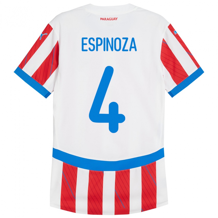 Niño Camiseta Paraguay Matías Espinoza #4 Blanco Rojo 1ª Equipación 24-26 La Camisa Perú