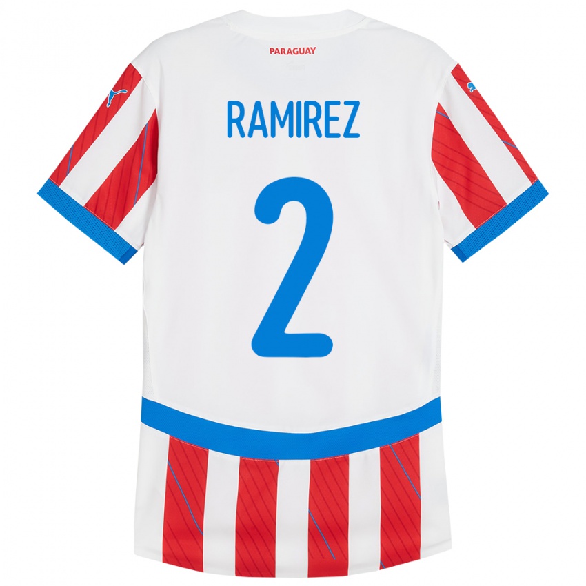 Niño Camiseta Paraguay Iván Ramírez #2 Blanco Rojo 1ª Equipación 24-26 La Camisa Perú