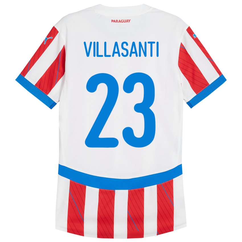 Niño Camiseta Paraguay Mathías Villasanti #23 Blanco Rojo 1ª Equipación 24-26 La Camisa Perú