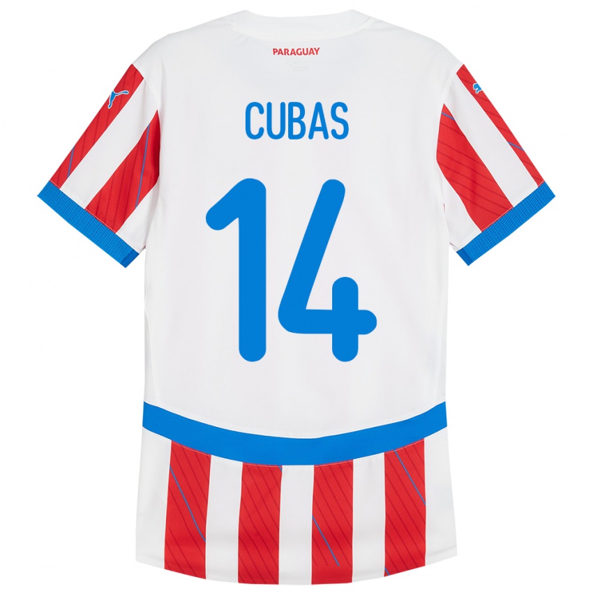 Niño Camiseta Paraguay Andrés Cubas #14 Blanco Rojo 1ª Equipación 24-26 La Camisa Perú