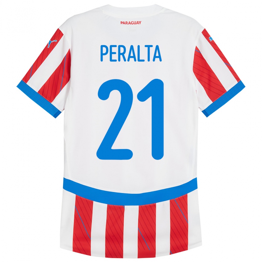 Niño Camiseta Paraguay Fabrizio Peralta #21 Blanco Rojo 1ª Equipación 24-26 La Camisa Perú