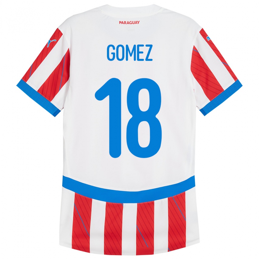 Niño Camiseta Paraguay Diego Gómez #18 Blanco Rojo 1ª Equipación 24-26 La Camisa Perú