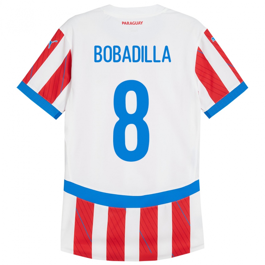 Niño Camiseta Paraguay Damián Bobadilla #8 Blanco Rojo 1ª Equipación 24-26 La Camisa Perú