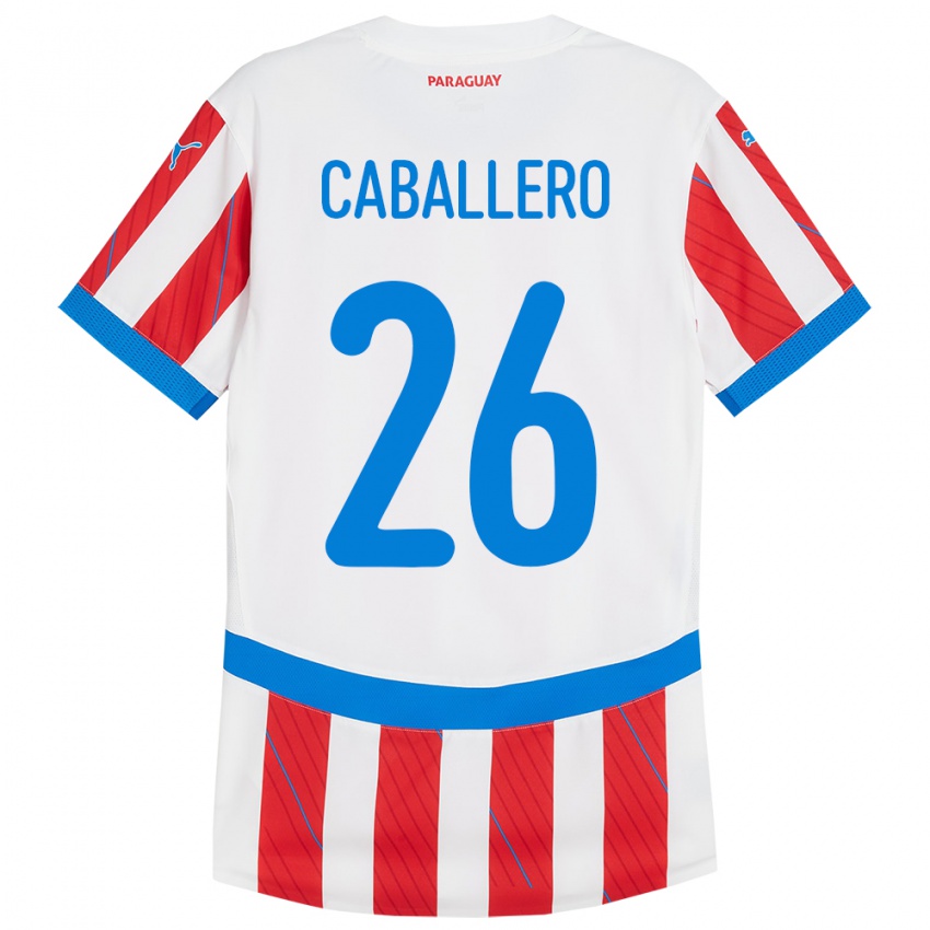 Niño Camiseta Paraguay Hernesto Caballero #26 Blanco Rojo 1ª Equipación 24-26 La Camisa Perú