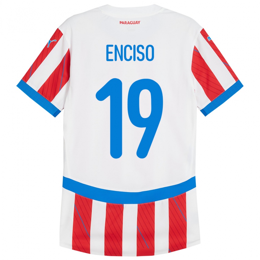 Niño Camiseta Paraguay Julio Enciso #19 Blanco Rojo 1ª Equipación 24-26 La Camisa Perú