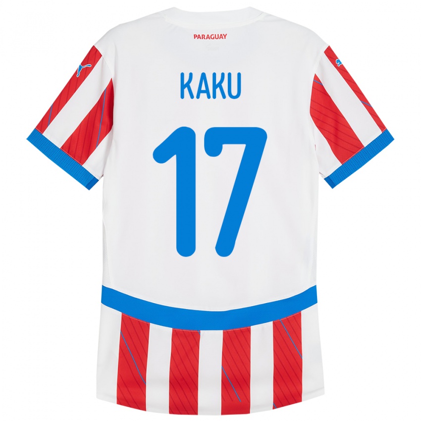 Niño Camiseta Paraguay Kaku #17 Blanco Rojo 1ª Equipación 24-26 La Camisa Perú