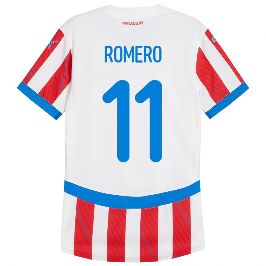 Niño Camiseta Paraguay Ángel Romero #11 Blanco Rojo 1ª Equipación 24-26 La Camisa Perú