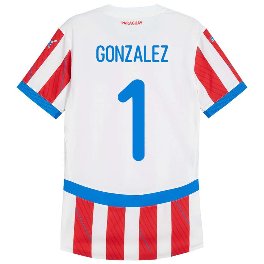 Niño Camiseta Paraguay Ángel González #1 Blanco Rojo 1ª Equipación 24-26 La Camisa Perú