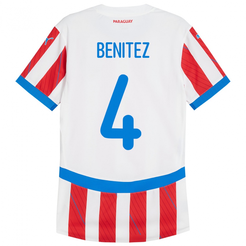 Niño Camiseta Paraguay Gastón Benítez #4 Blanco Rojo 1ª Equipación 24-26 La Camisa Perú