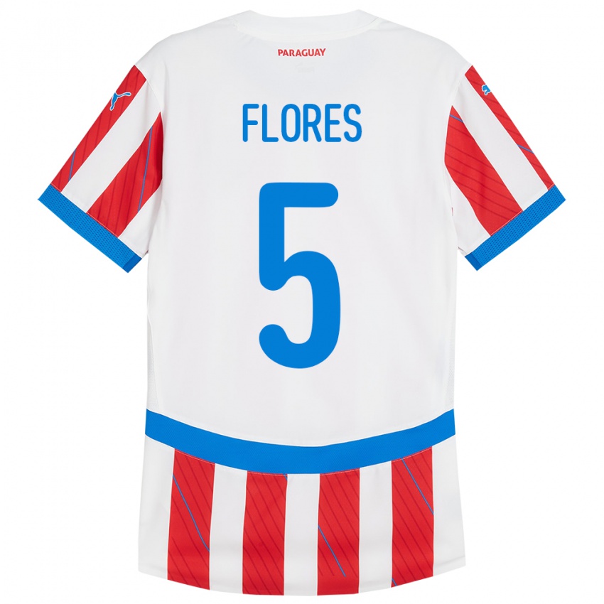 Niño Camiseta Paraguay Gilberto Flores #5 Blanco Rojo 1ª Equipación 24-26 La Camisa Perú