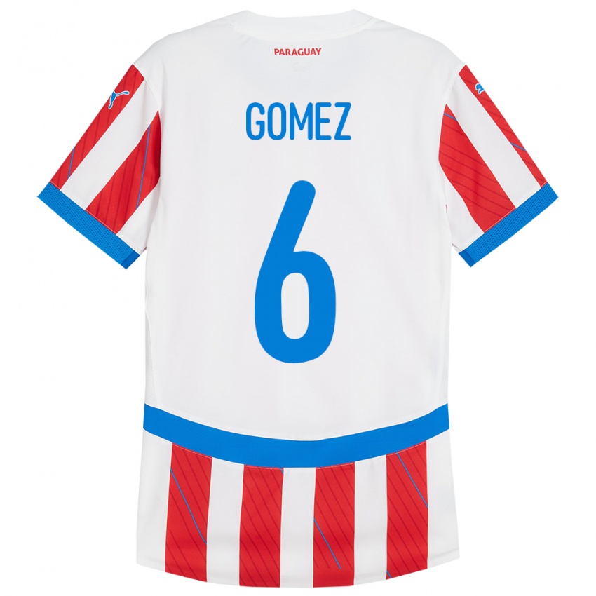 Niño Camiseta Paraguay Marcos Gómez #6 Blanco Rojo 1ª Equipación 24-26 La Camisa Perú