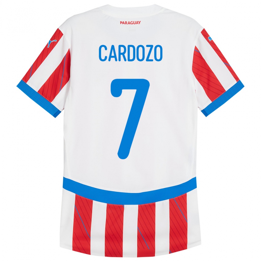 Niño Camiseta Paraguay Fernando Cardozo #7 Blanco Rojo 1ª Equipación 24-26 La Camisa Perú