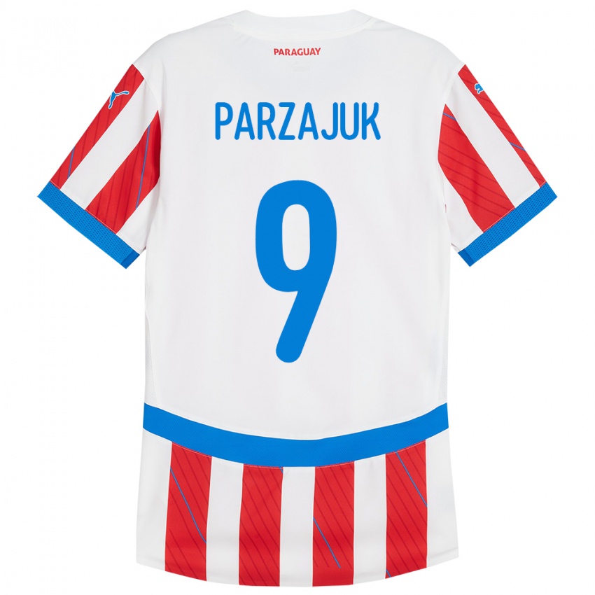 Niño Camiseta Paraguay Kevin Parzajuk #9 Blanco Rojo 1ª Equipación 24-26 La Camisa Perú