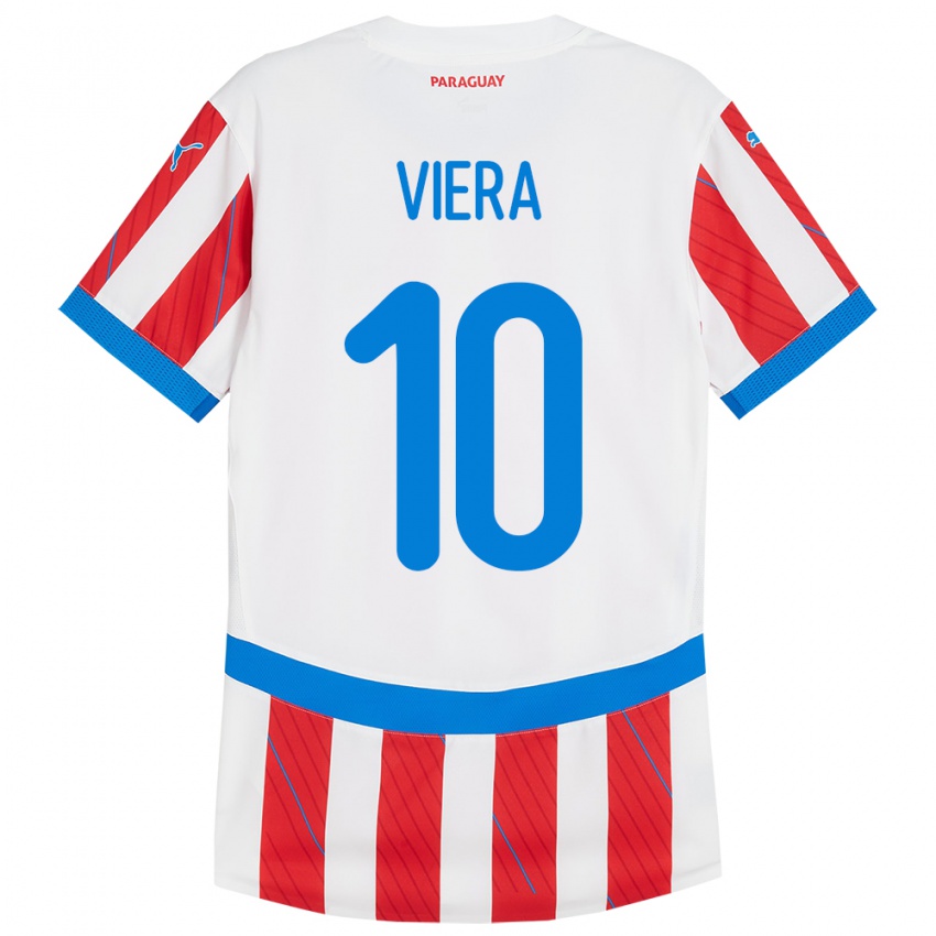 Niño Camiseta Paraguay Wílder Viera #10 Blanco Rojo 1ª Equipación 24-26 La Camisa Perú